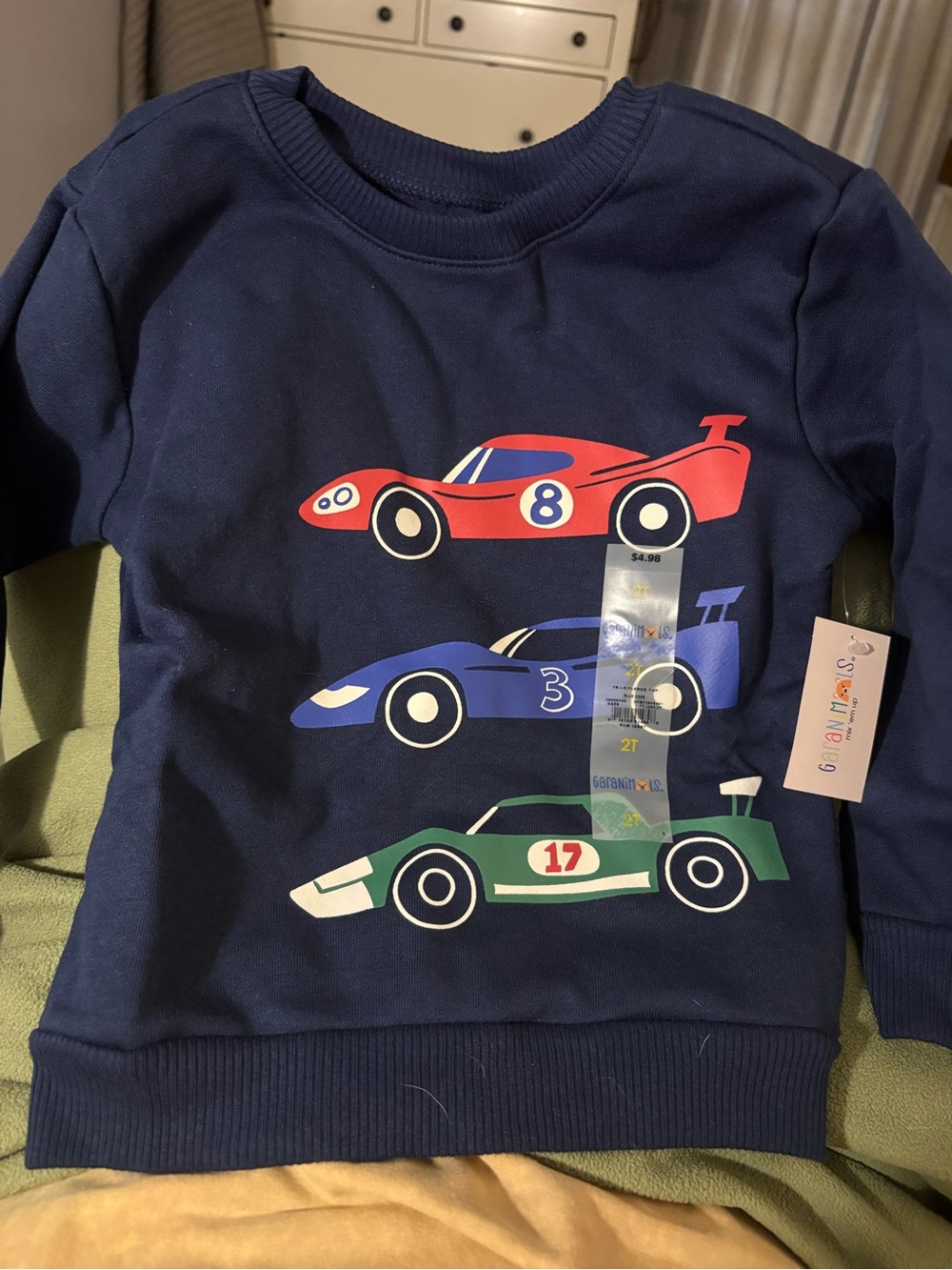 Garanimals Navy Sweatshirt with Red, Blue & Green Race Cars